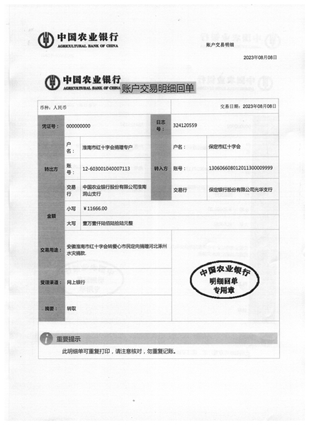 淮南爱心市民心系河北和北京灾区10